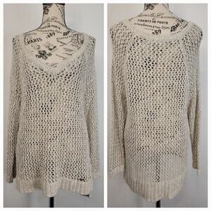 Abercrombie & Fitch Top Womens SZ M Fishnet Open Knit Metallic Long Sleeves Gray